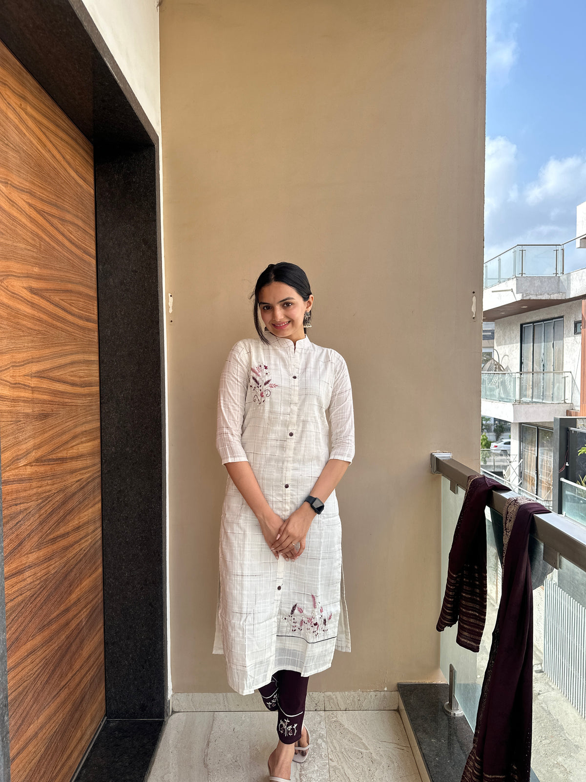 Pure White & Mystic Brown Pure Cotton Kurta Pant Set
