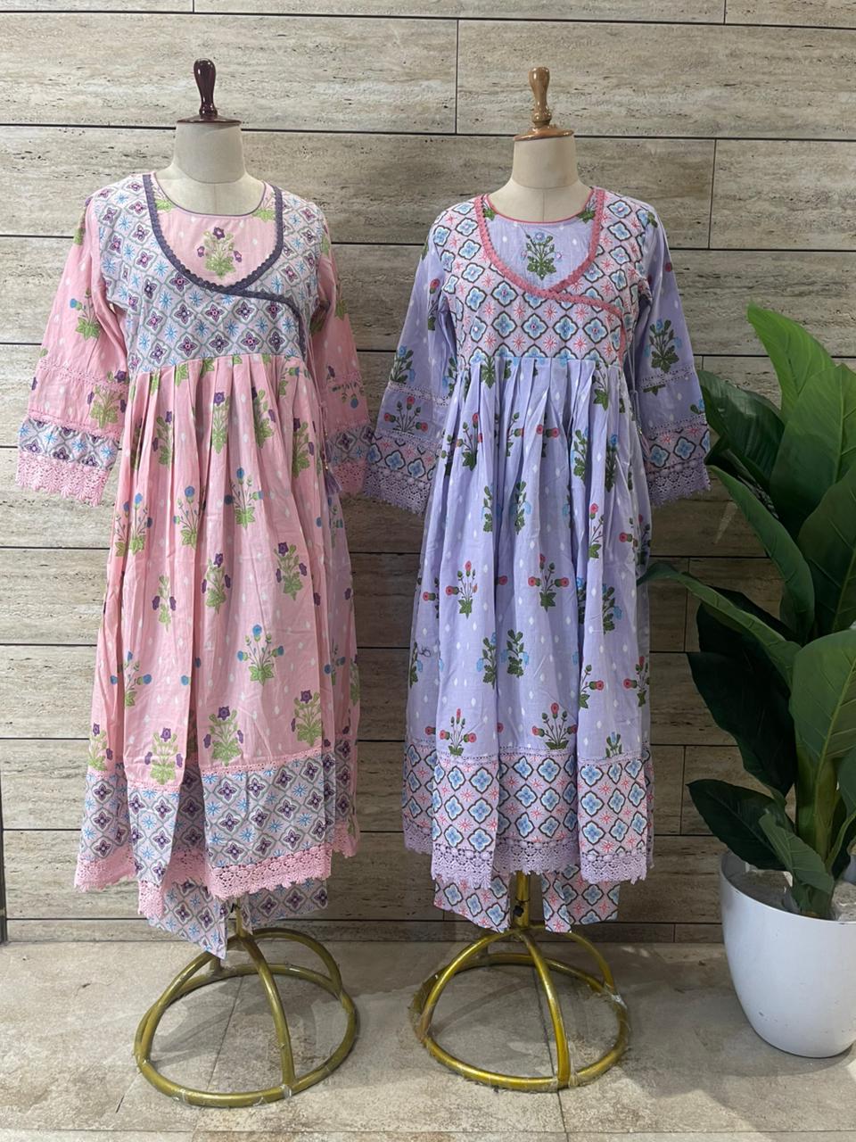 Baby Pink Pure Cotton Anarkali Suit Set
