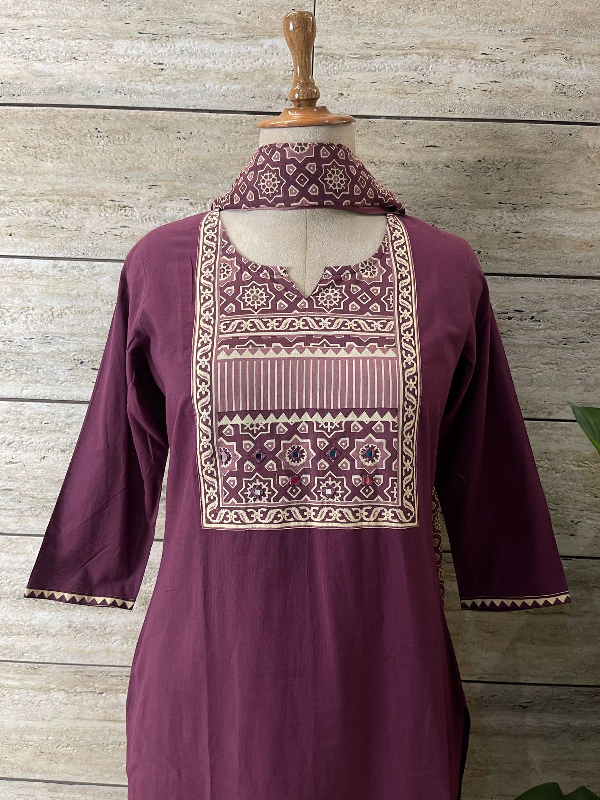 Russet Wine Pure Cotton Dupatta Set