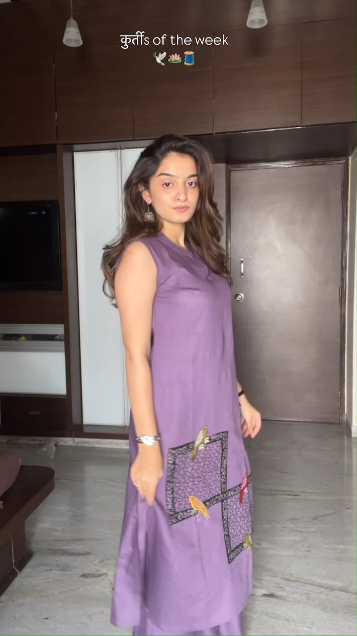 Purple Haze Flex Cotton Handwork Kurta Palazzo Set