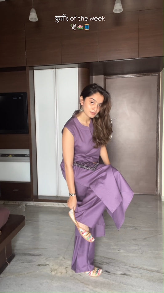 Purple Haze Flex Cotton Handwork Kurta Palazzo Set