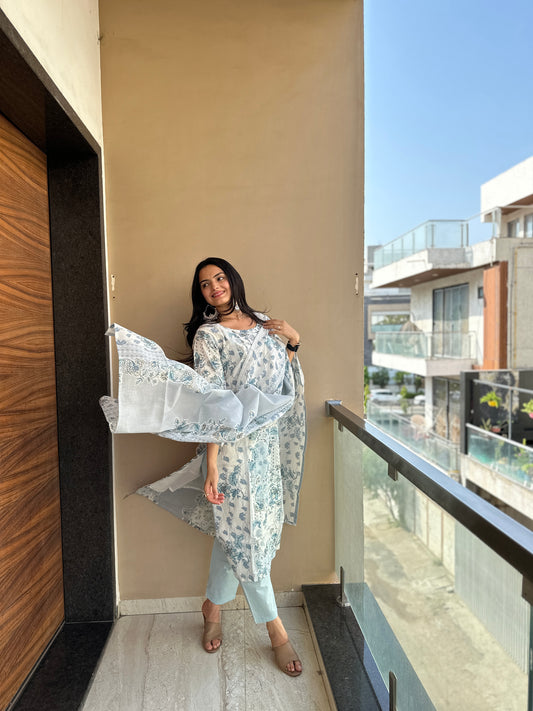 Anita Blue Printed Pure Cotton Kurta Pant Set