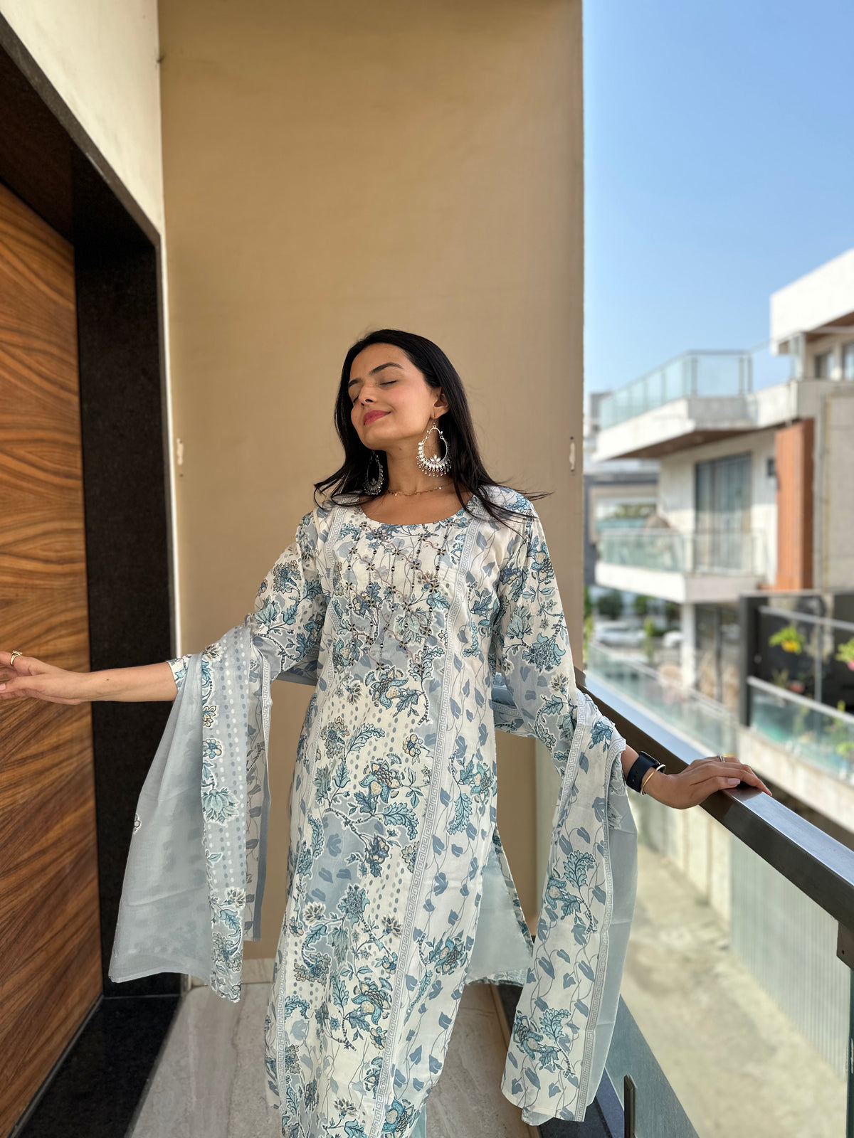 Anita Blue Printed Pure Cotton Kurta Pant Set