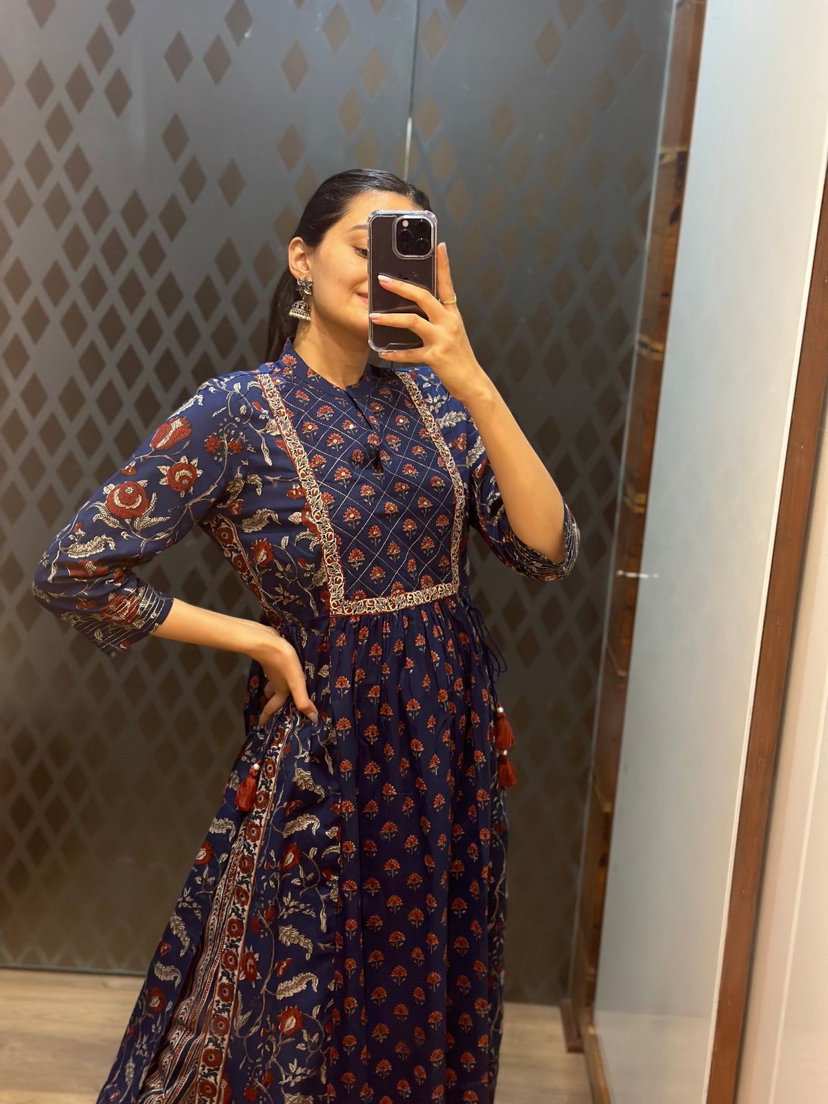 Navy Blue Printed Pure Cotton Nyra Kurta Set
