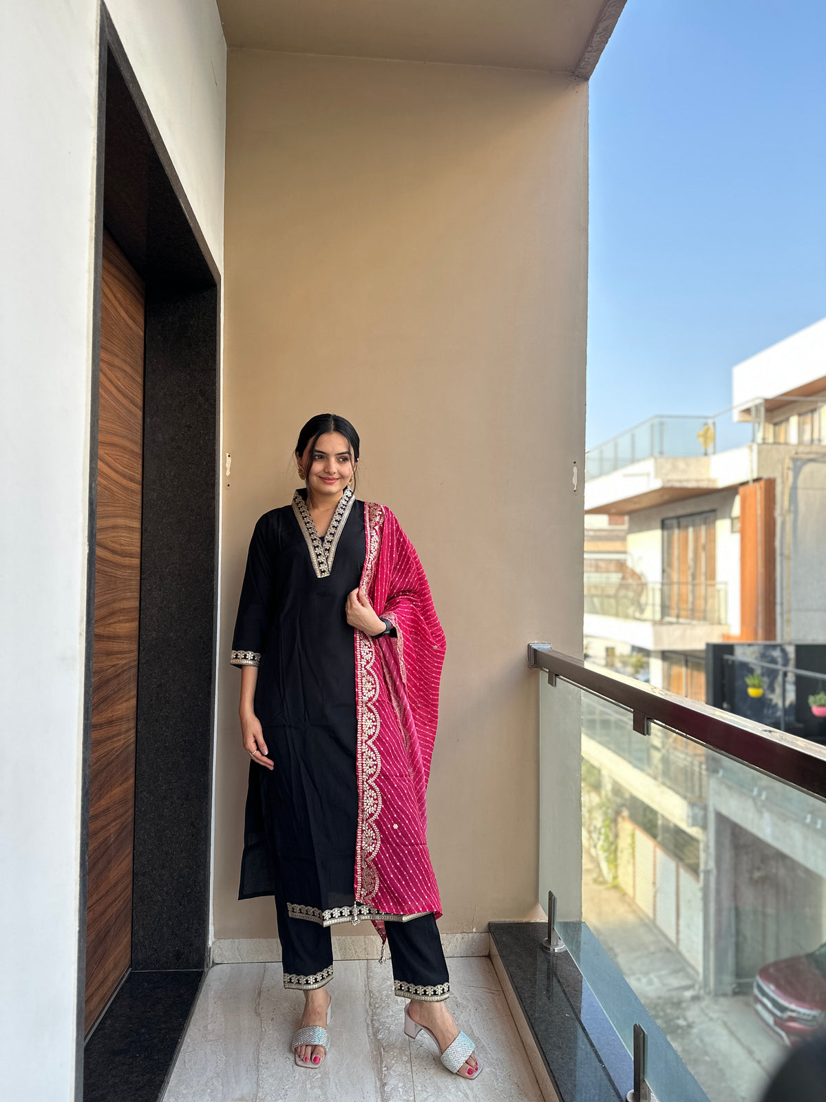 Space Black V- Neck Kurta Pant Set