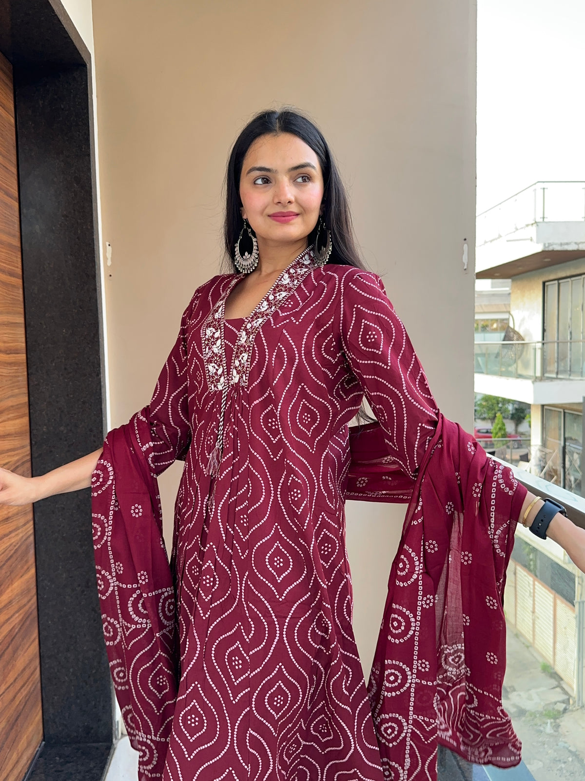Crimson Marooj V-Neck Anarkali Suit Set