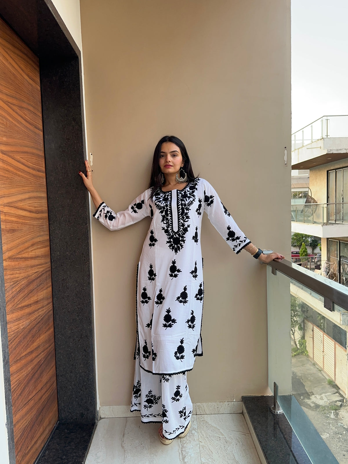 Anusha Pure White & Black Embroidered Mul Cotton Co-ord Set