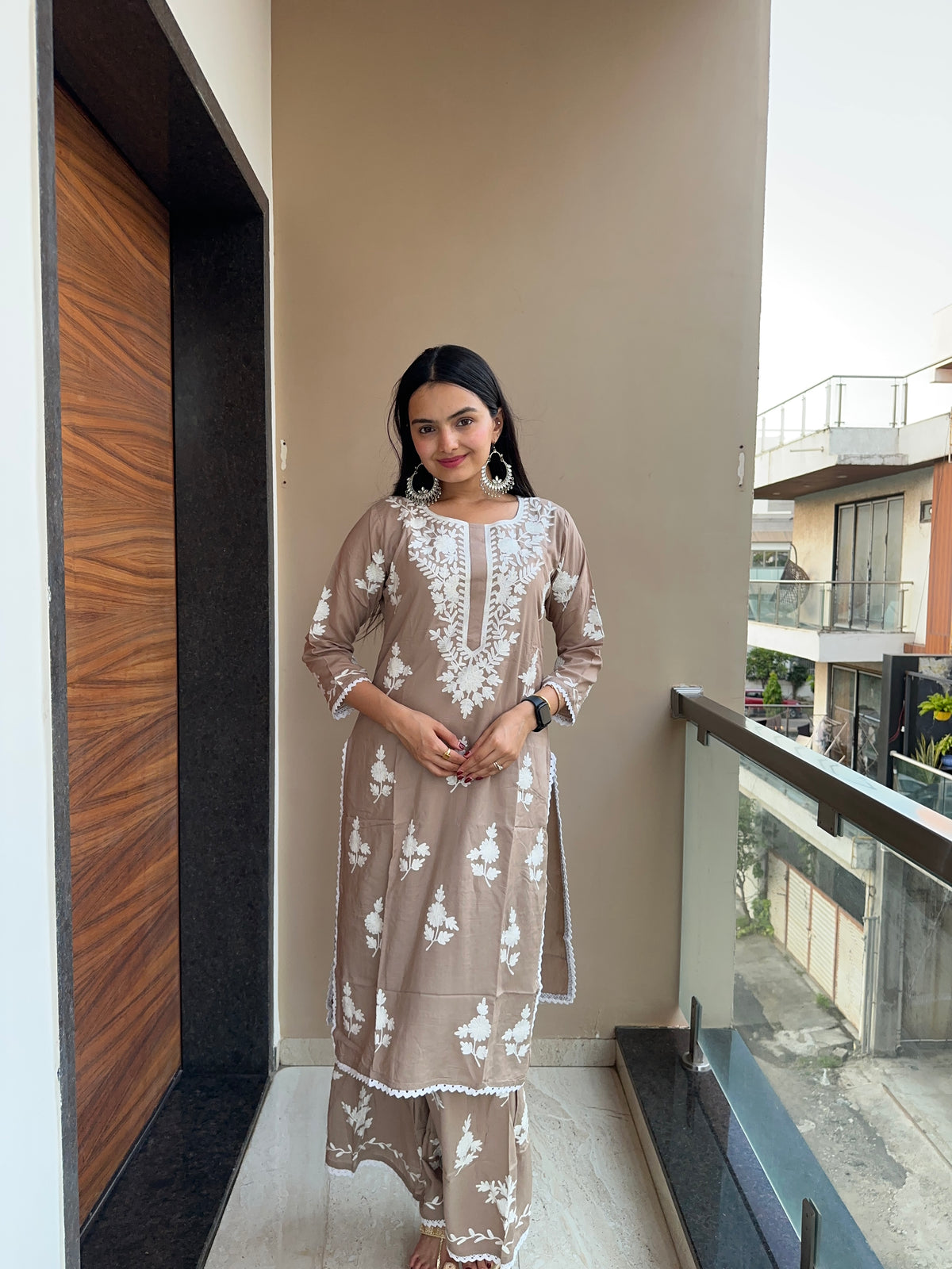 Coffee Brown Pure Mulmul Cotton Kurta Palazzo Set