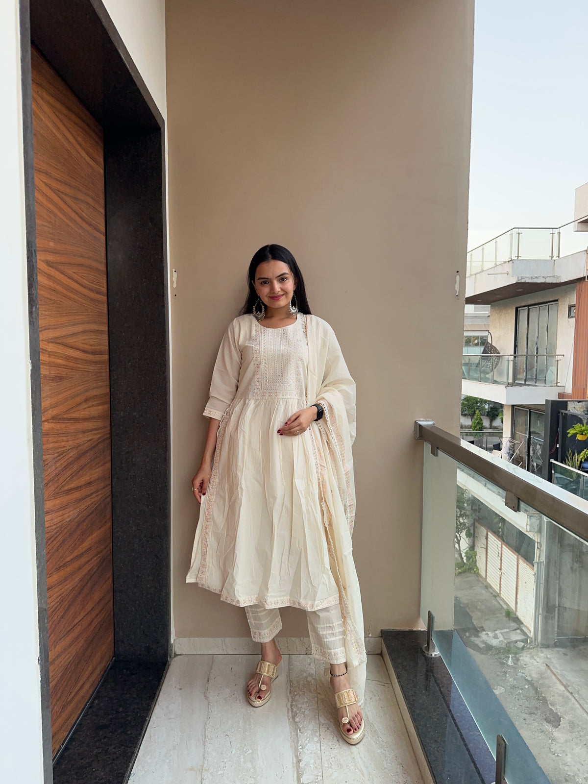 Creamy White Linen Cotton Kurta Pant Set