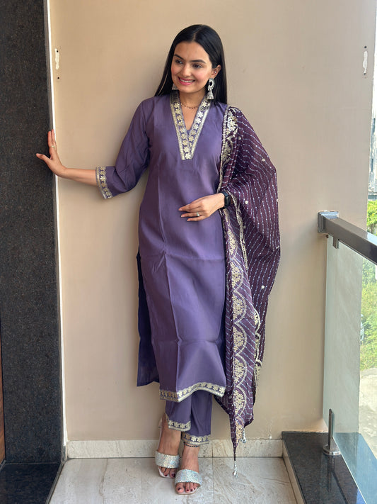 Violet Haze Muslin Cotton Kurta Pant Set
