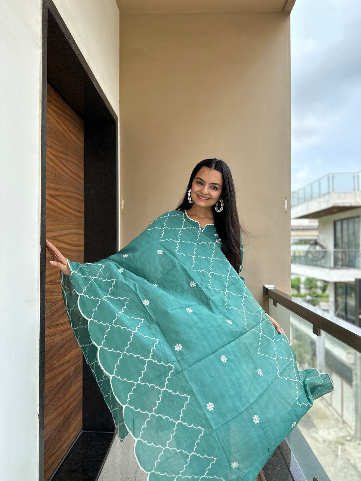 Turquoise Green Full Embroidered Kurta Pant Set