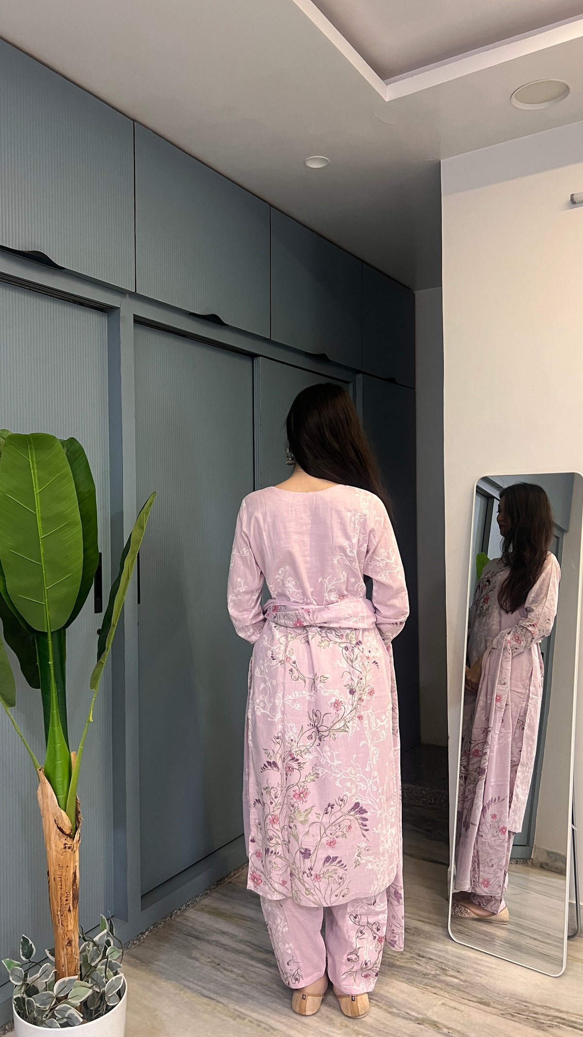 Lilac Bloom Handwork Floral Printed Kurta Pant Set