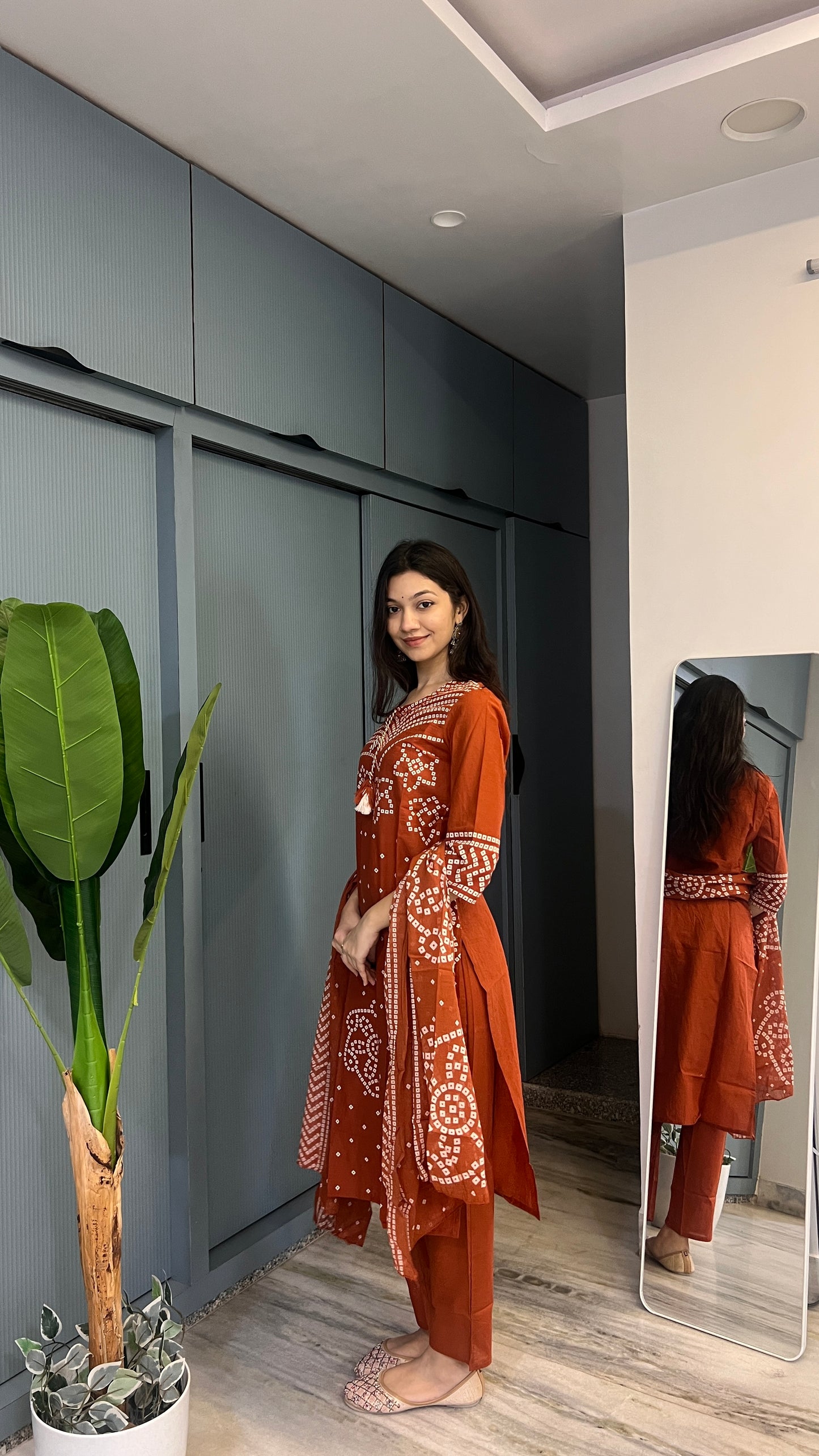 Terracotta Muse — Rust Printed Kurta Pant Set with Dupatta
