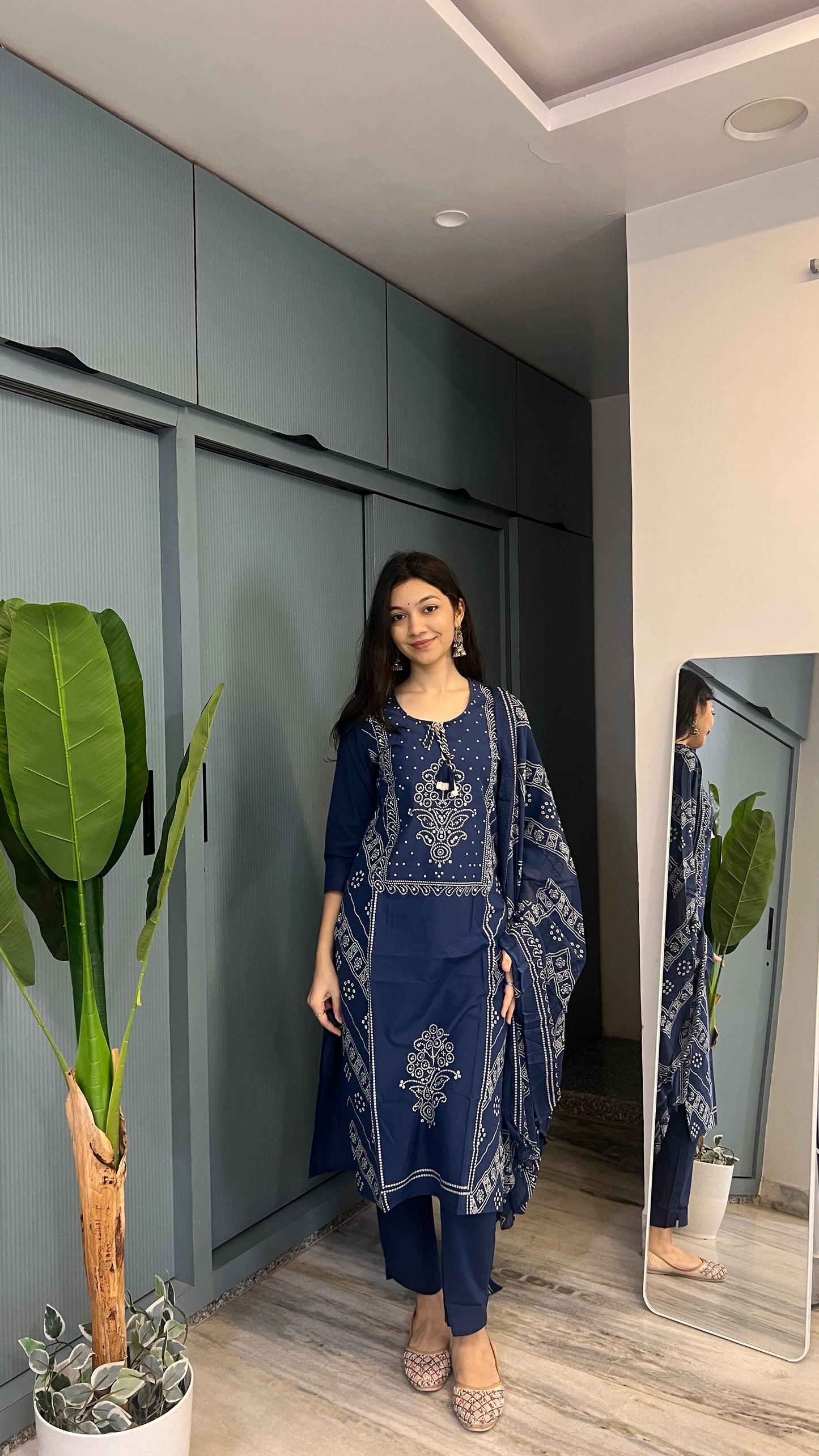 Indigo Royale — Navy Blue Printed Kurta Pant Set with Dupatta