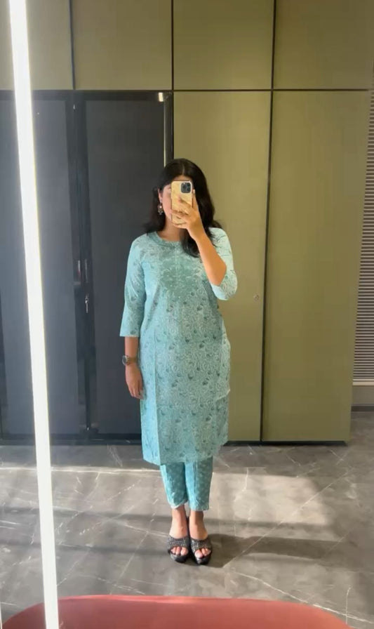 Aqua Green Pure Cotton Kurta Set