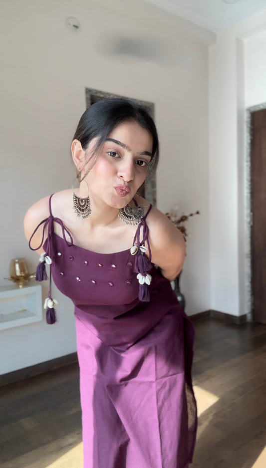 Rich Burgundy Cotton Sleeveless Kurta Palazzo Set