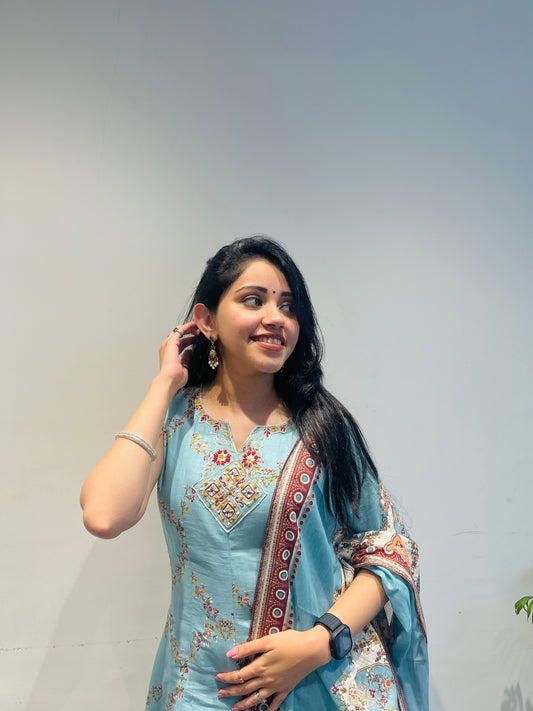 Blue Majesty Pure Mulmul Cotton Suit Set