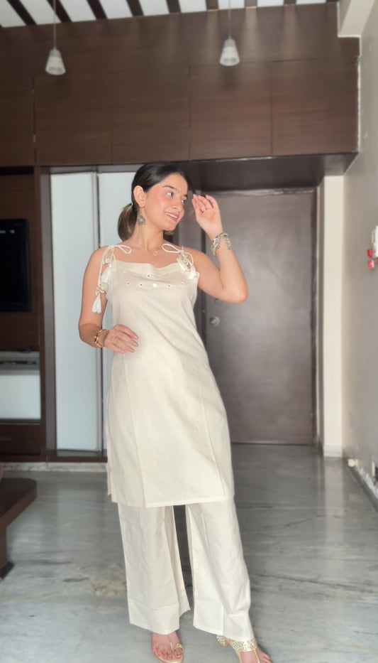 Ivory Mist Pure Cotton Sleeveless Co-ord Set