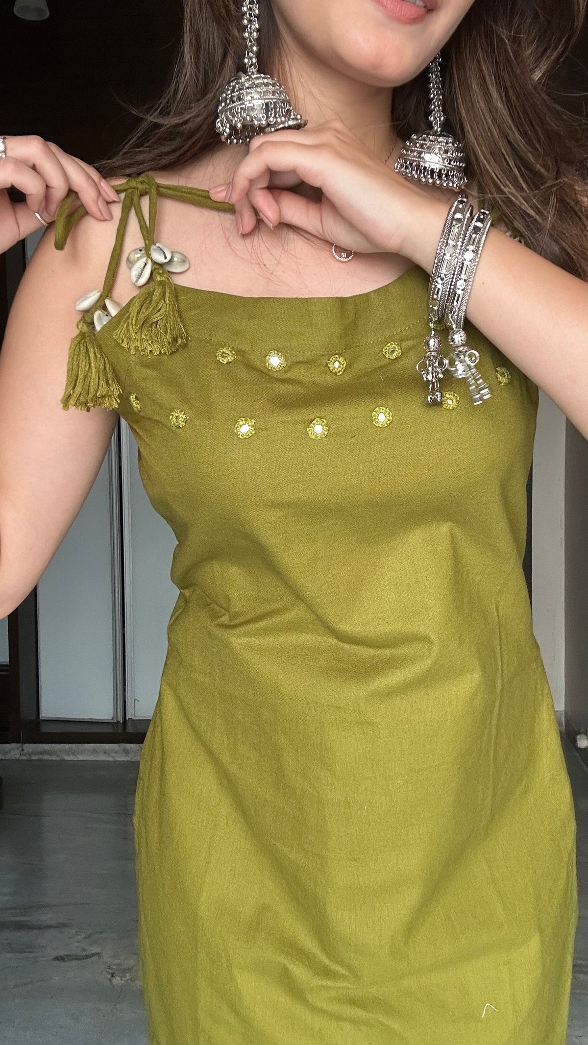 Olive Green Pure Cotton Sleeveless Co-ord Set