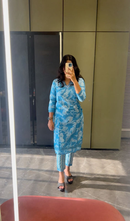 Ocean Breeze Pure Cotton Kurta Set