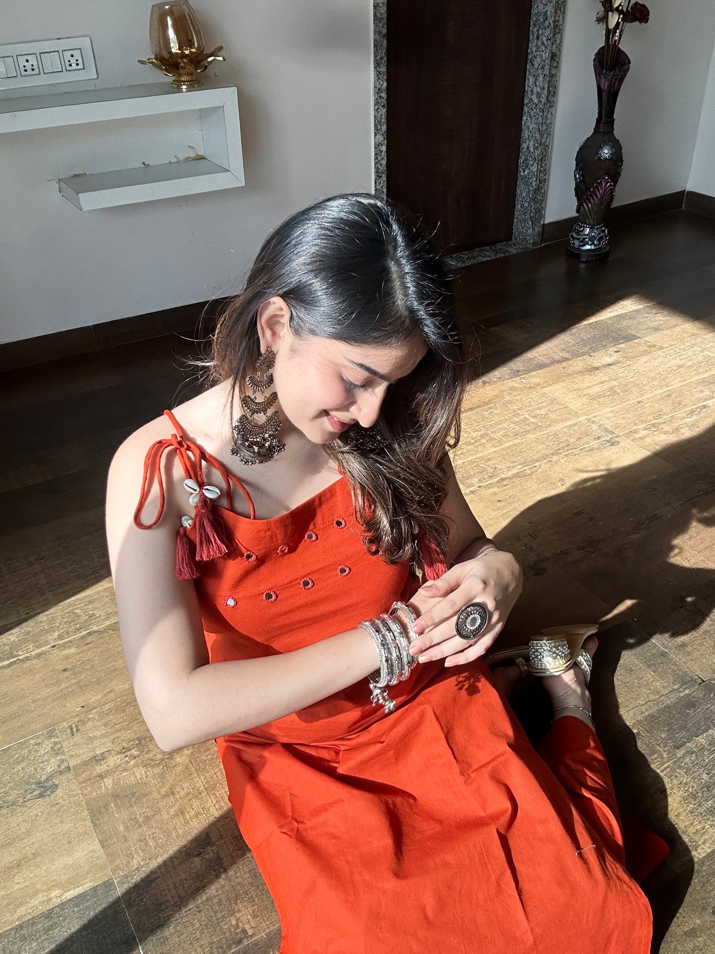 Saffron Blaze Cotton Sleeveless Kurta Palazzo Set