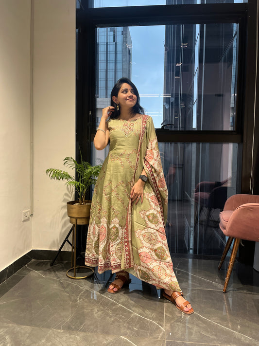 Pista Ivy Mulmul Cotton Anarkali Suit Set