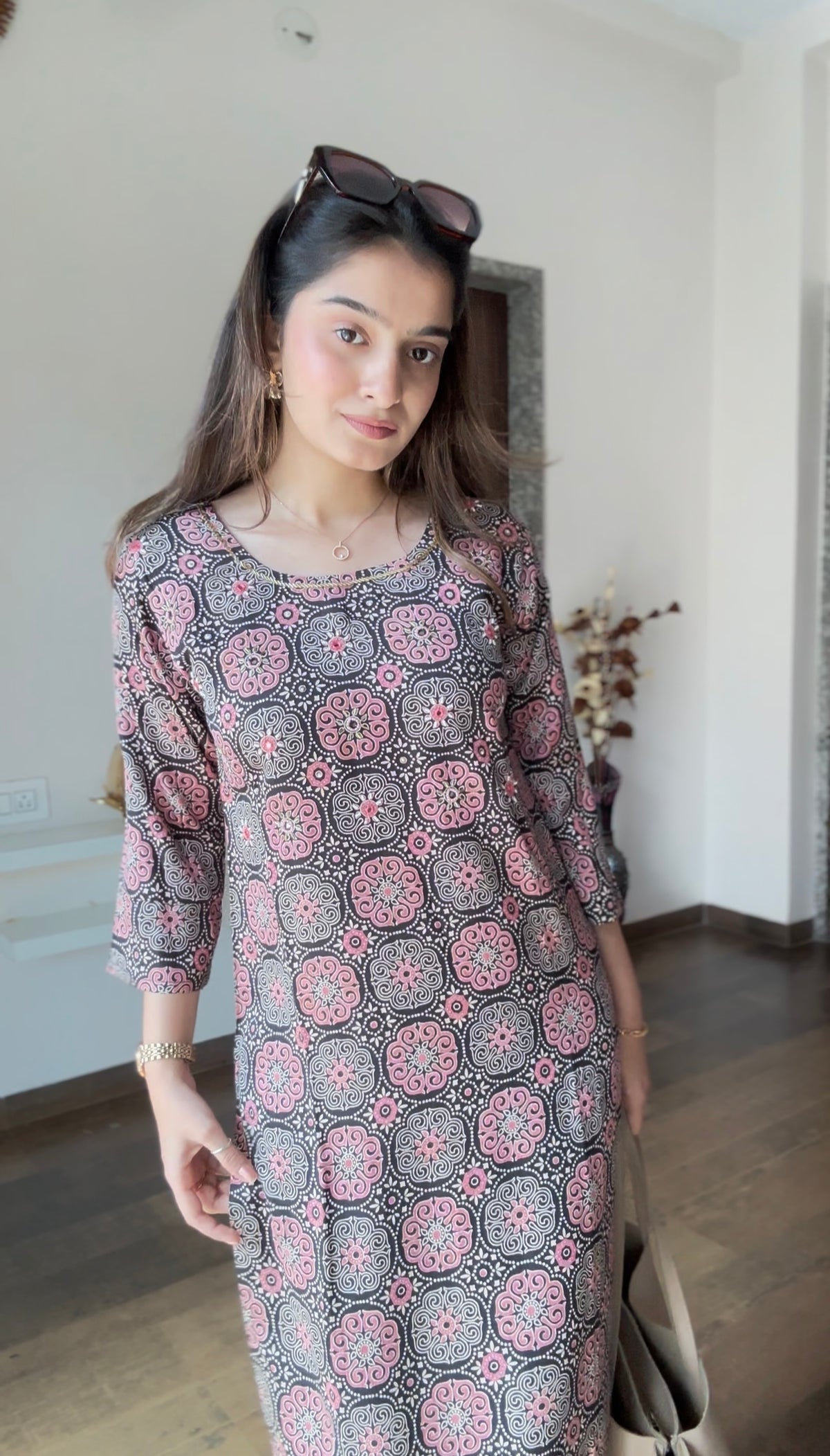 Grape Wine Multi Printed Gazi Silk Kurti