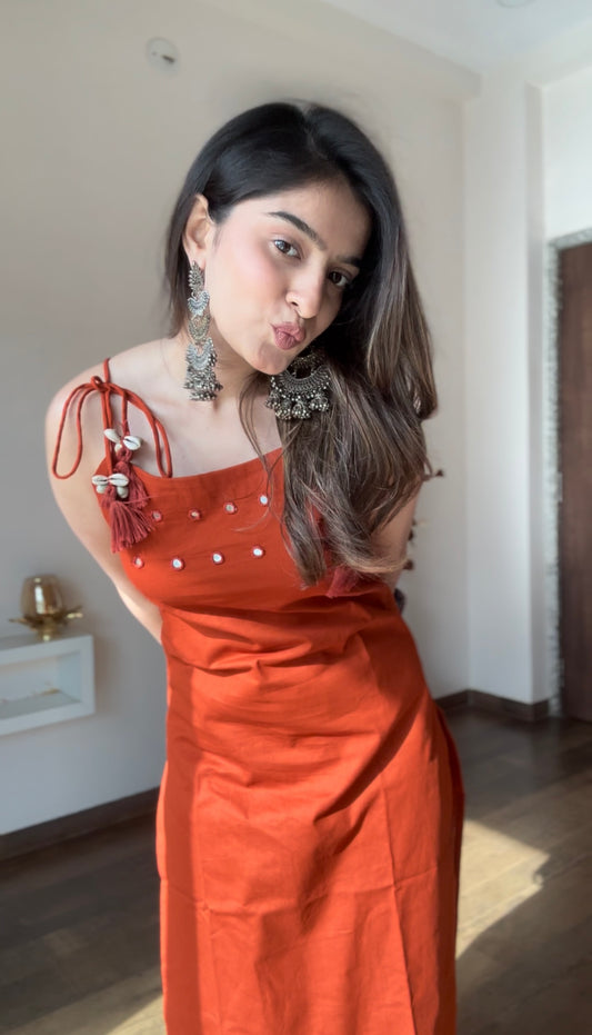 Saffron Blaze Cotton Sleeveless Kurta Palazzo Set
