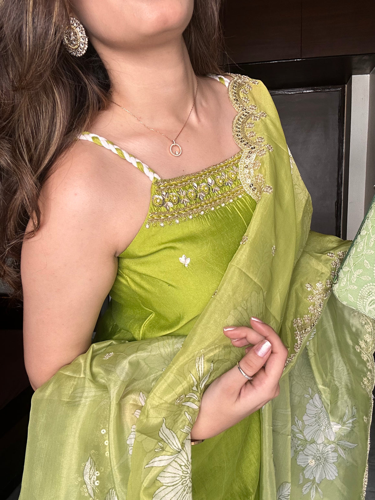 Emerald Splash Sleeveless White Handwork Kurta Palazzo Set