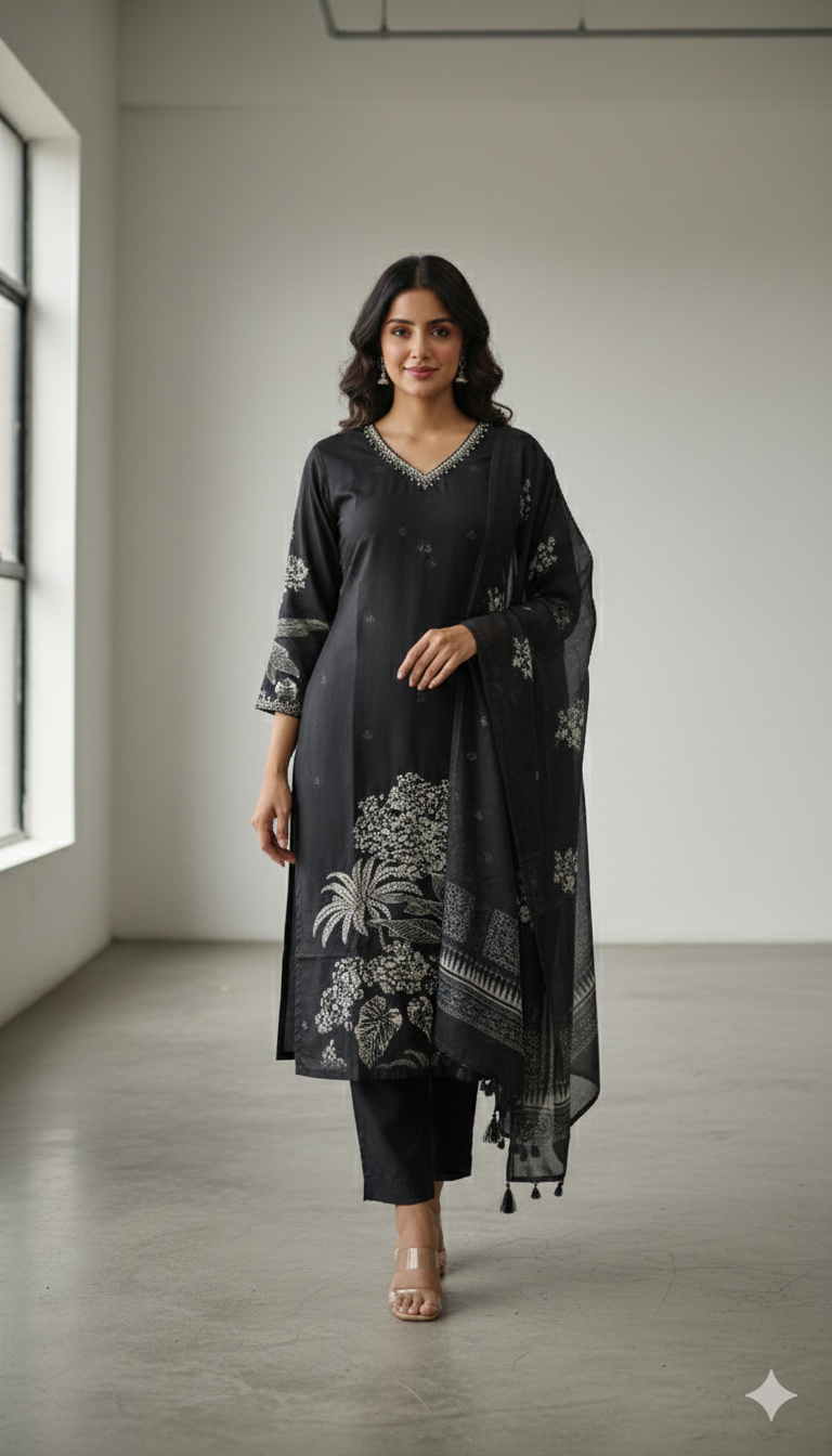 Black Orchid Luxe Crepe Silk Suit Set