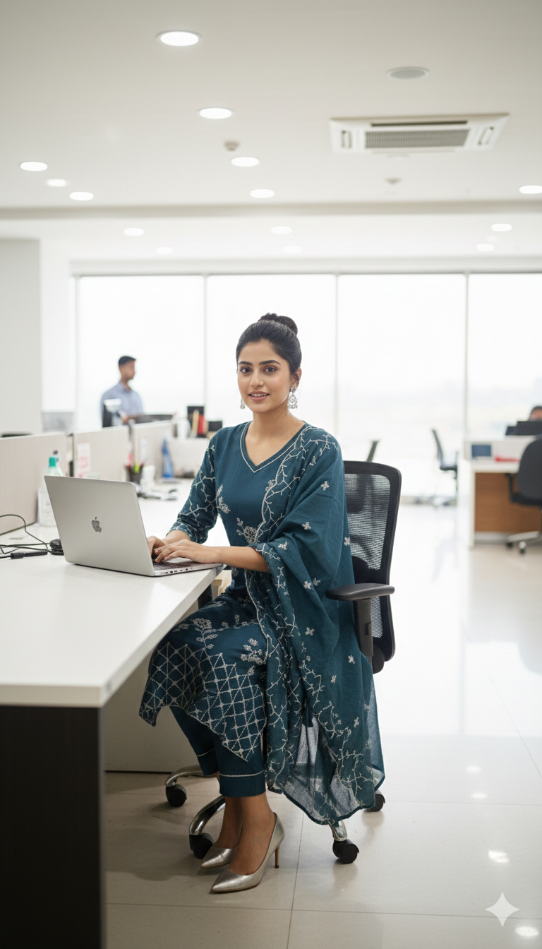 Serene Teal Chikankari Kurta Pant Set