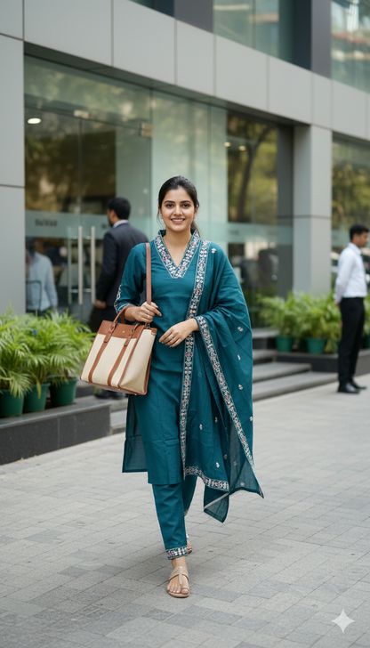 Peacock Royale Teal Embroidered Kurta Set