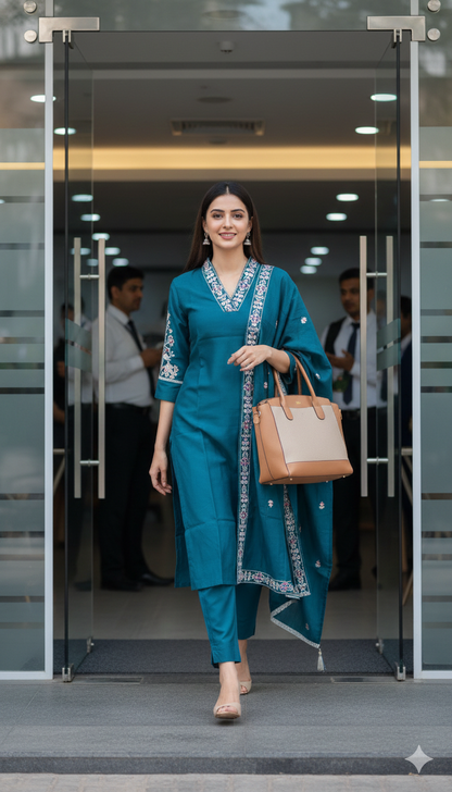 Peacock Royale Teal Embroidered Kurta Set
