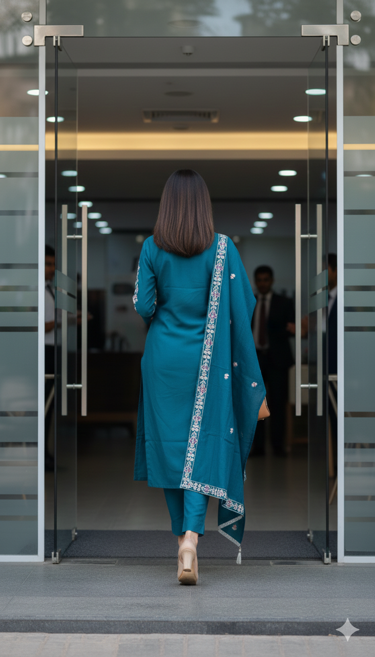 Peacock Royale Teal Embroidered Kurta Set