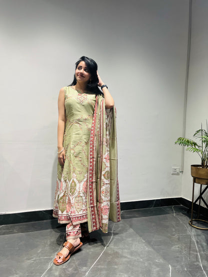 Pista Ivy Mulmul Cotton Anarkali Suit Set