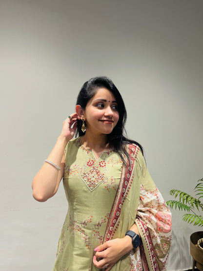 Pista Ivy Mulmul Cotton Anarkali Suit Set