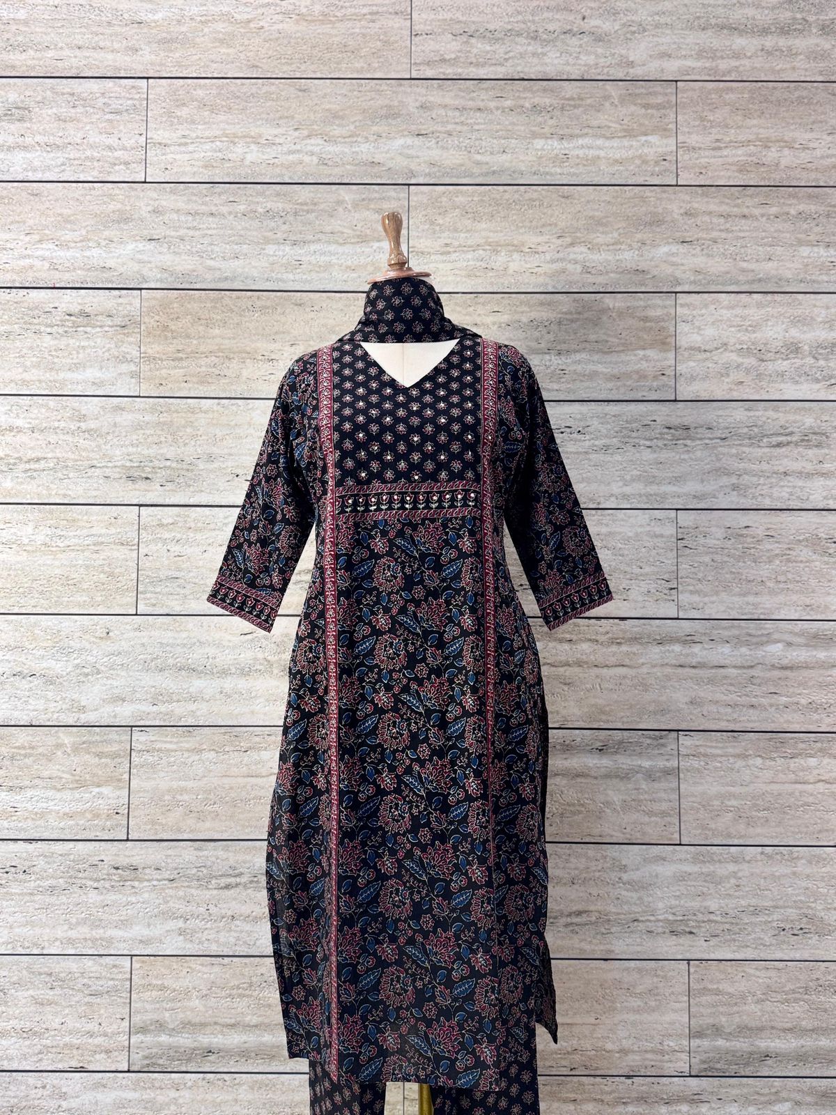 Space Black Printed Pure Cotton Kurta Pant Set