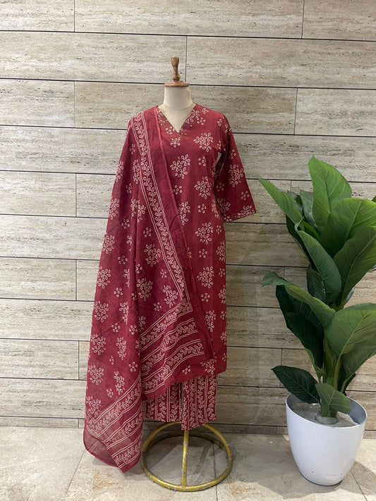 Ruby Red Pure Cotton Kurta Pant Set