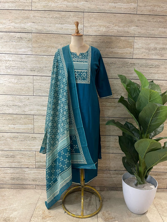 Scarlet Blue Pure Cotton Dupatta Set
