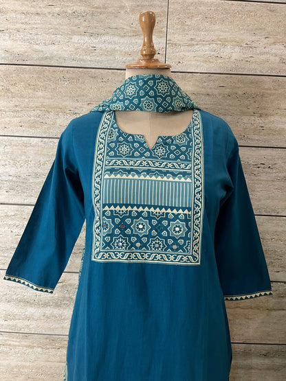 Scarlet Blue Pure Cotton Dupatta Set