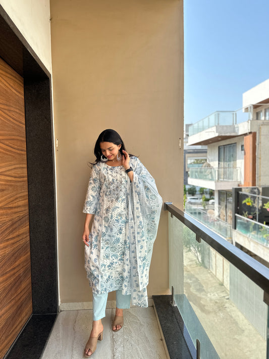Anita Blue Printed Pure Cotton Kurta Pant Set