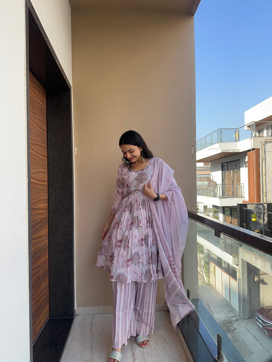 Baby Pink Mulmul Cotton Kurti Palazzo Set