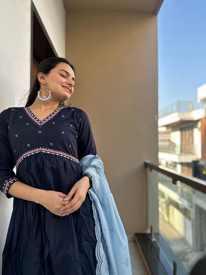 Midnight blue Muslin Cotton Kurta Palazzo Set