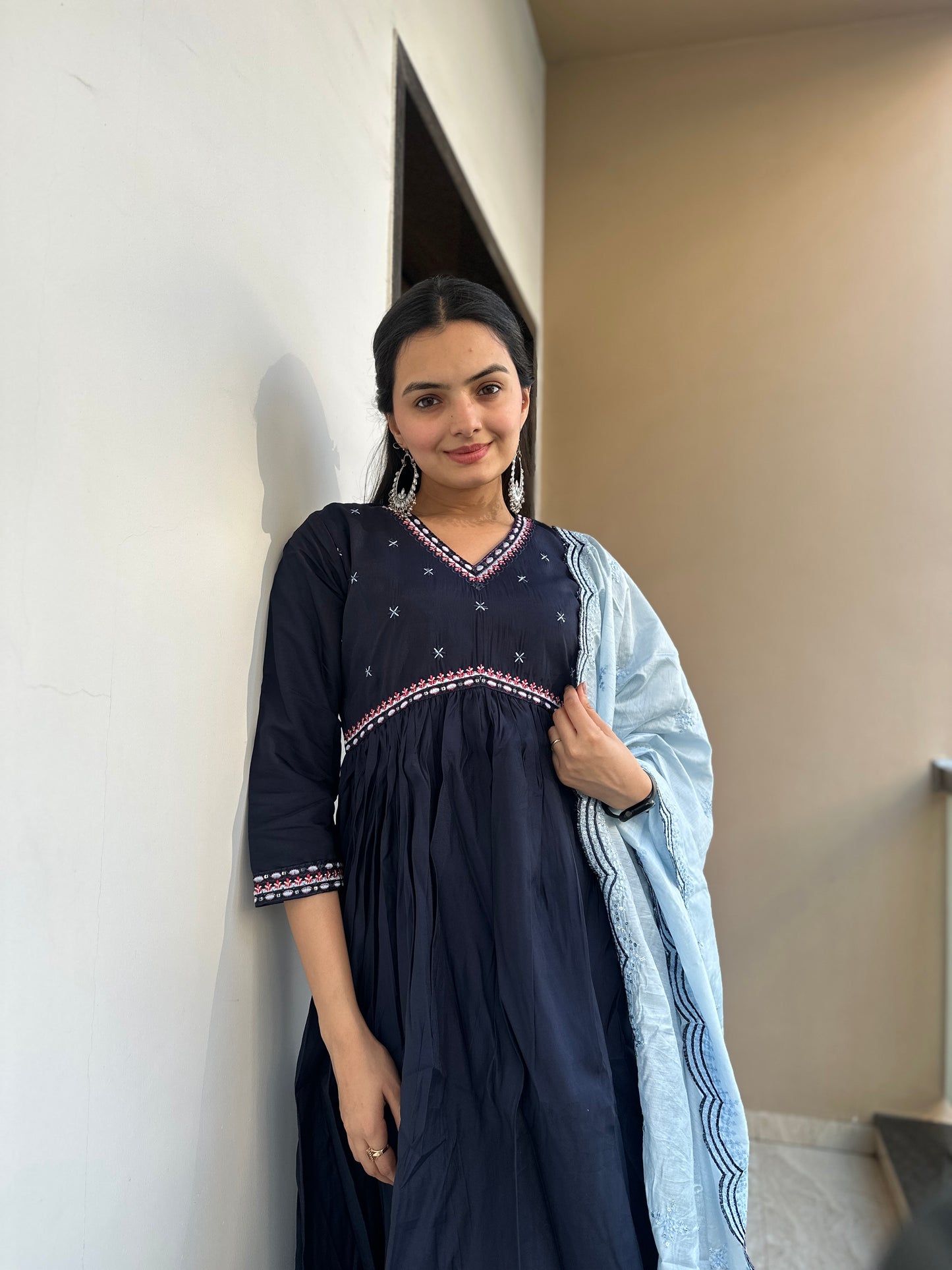 Midnight blue Muslin Cotton Kurta Palazzo Set