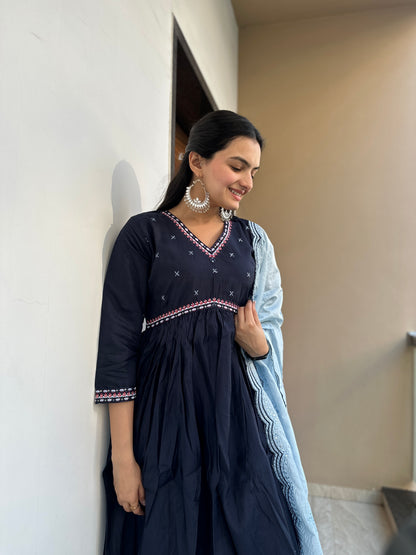 Midnight blue Muslin Cotton Kurta Palazzo Set