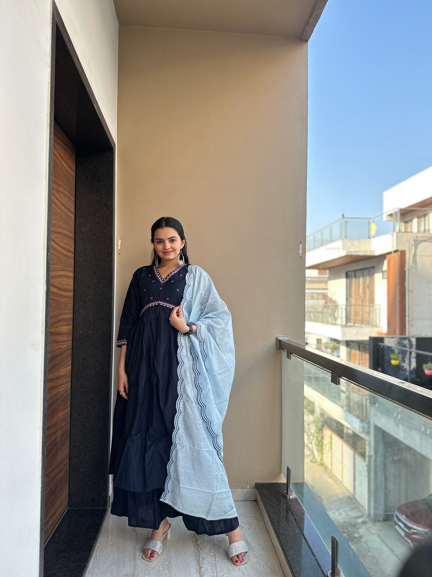 Midnight blue Muslin Cotton Kurta Palazzo Set