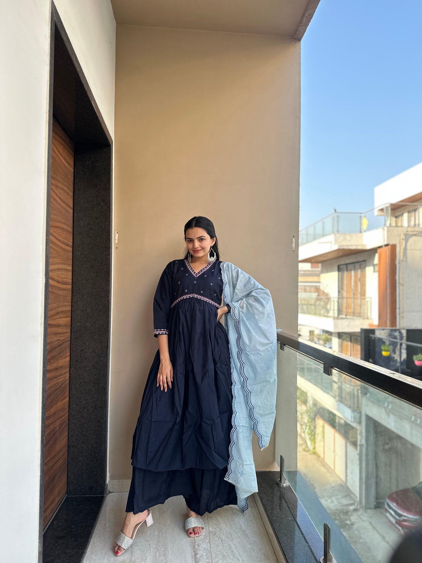 Midnight blue Muslin Cotton Kurta Palazzo Set