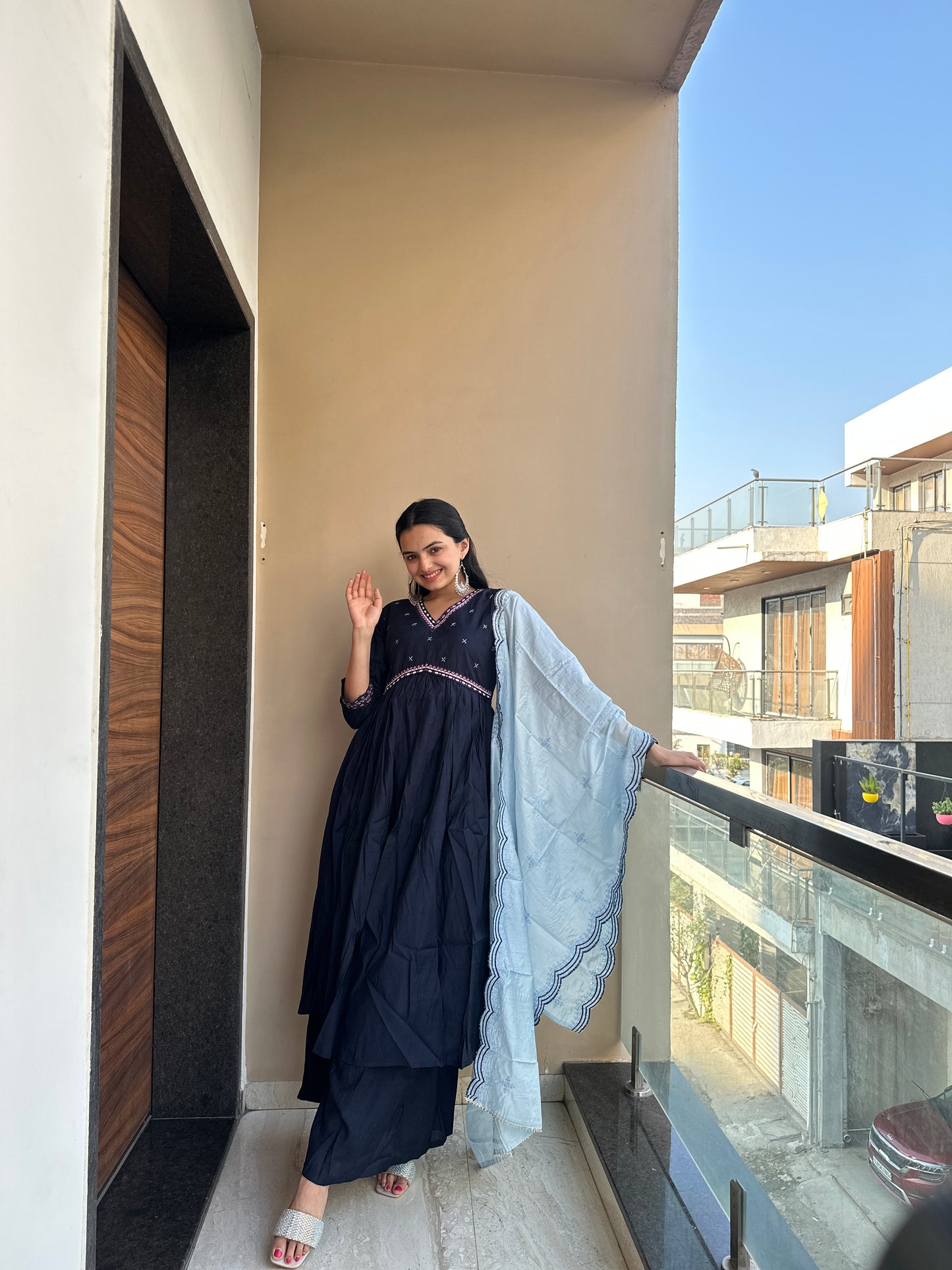 Midnight blue Muslin Cotton Kurta Palazzo Set