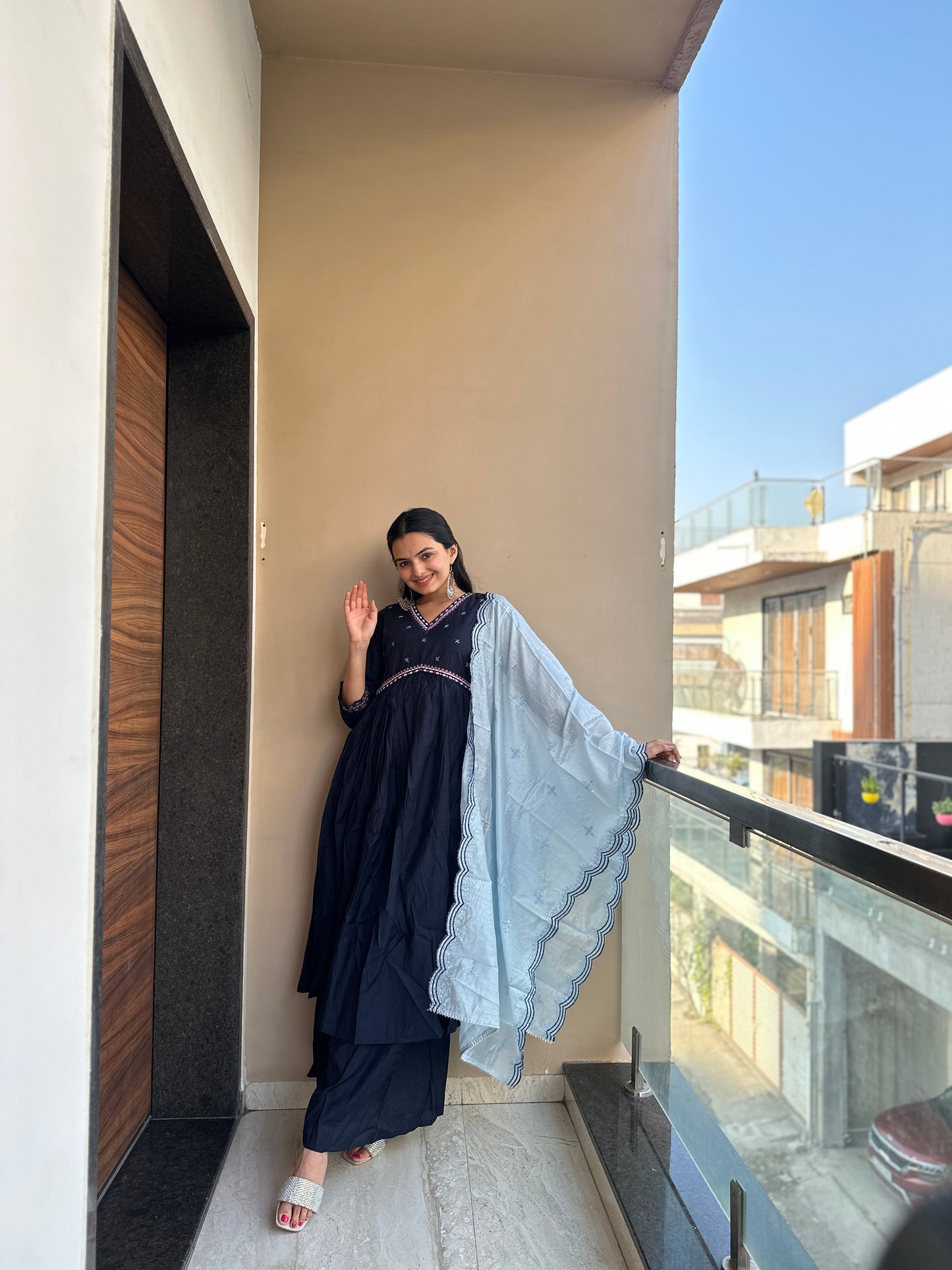 Midnight blue Muslin Cotton Kurta Palazzo Set