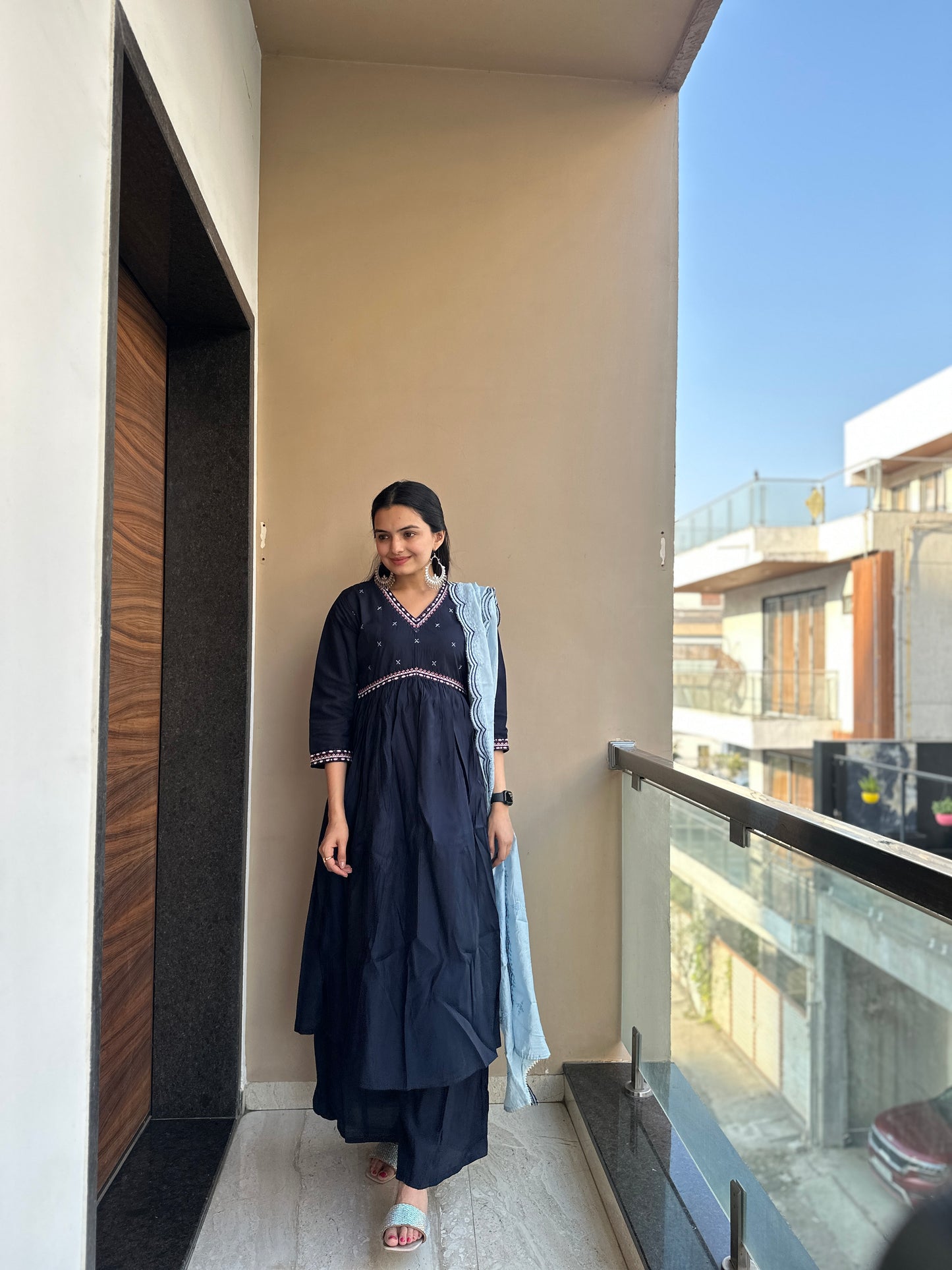 Midnight blue Muslin Cotton Kurta Palazzo Set